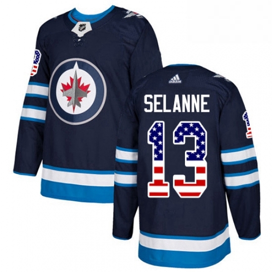 Mens Adidas Winnipeg Jets 13 Teemu Selanne Authentic Navy Blue USA Flag Fashion NHL Jersey Mens Adidas Winnipeg Jets 13 Teemu Selanne Authentic Navy Blue USA Flag Fashion NHL Jersey