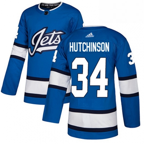 Mens Adidas Winnipeg Jets 34 Michael Hutchinson Authentic Blue Alternate NHL Jersey Mens Adidas Winnipeg Jets 34 Michael Hutchinson Authentic Blue Alternate NHL Jersey