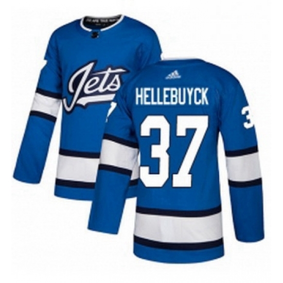 Mens Adidas Winnipeg Jets 37 Connor Hellebuyck Authentic Blue Alternate NHL Jersey Mens Adidas Winnipeg Jets 37 Connor Hellebuyck Authentic Blue Alternate NHL Jersey
