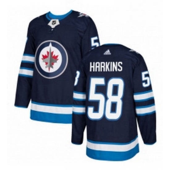 Mens Adidas Winnipeg Jets 58 Jansen Harkins Premier Navy Blue Home NHL Jersey Mens Adidas Winnipeg Jets 58 Jansen Harkins Premier Navy Blue Home NHL Jersey