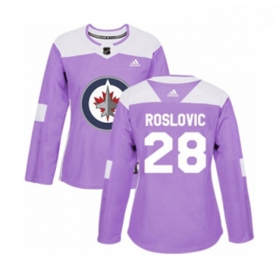 Womens Adidas Winnipeg Jets 28 Jack Roslovic Authentic Purple Fights Cancer Practice NHL Jersey Womens Adidas Winnipeg Jets 28 Jack Roslovic Authentic Purple Fights Cancer Practice NHL Jersey