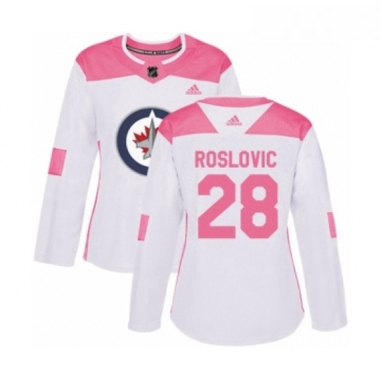 Womens Adidas Winnipeg Jets 28 Jack Roslovic Authentic White Pink Fashion NHL Jersey Womens Adidas Winnipeg Jets 28 Jack Roslovic Authentic White Pink Fashion NHL Jersey