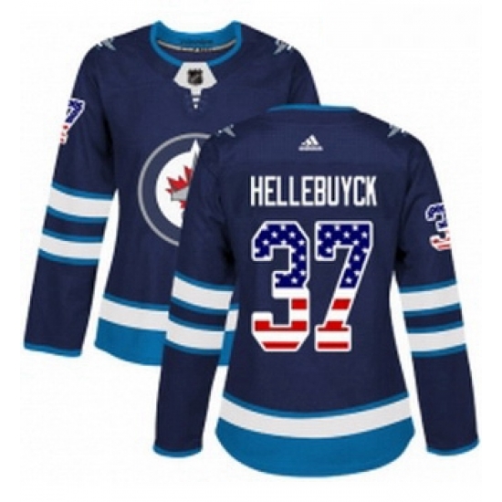 Womens Adidas Winnipeg Jets 37 Connor Hellebuyck Authentic Navy Blue USA Flag Fashion NHL Jersey Womens Adidas Winnipeg Jets 37 Connor Hellebuyck Authentic Navy Blue USA Flag Fashion NHL Jersey
