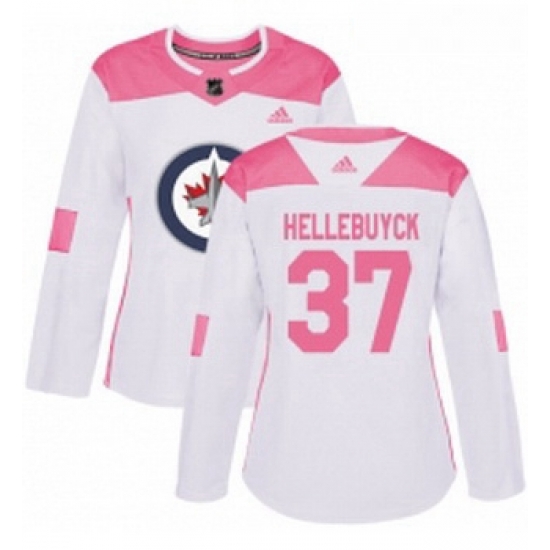 Womens Adidas Winnipeg Jets 37 Connor Hellebuyck Authentic WhitePink Fashion NHL Jersey Womens Adidas Winnipeg Jets 37 Connor Hellebuyck Authentic WhitePink Fashion NHL Jersey