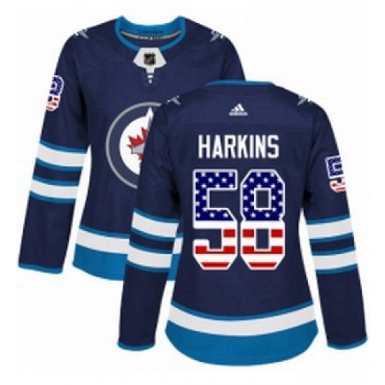 Womens Adidas Winnipeg Jets 58 Jansen Harkins Authentic Navy Blue USA Flag Fashion NHL Jersey Womens Adidas Winnipeg Jets 58 Jansen Harkins Authentic Navy Blue USA Flag Fashion NHL Jersey