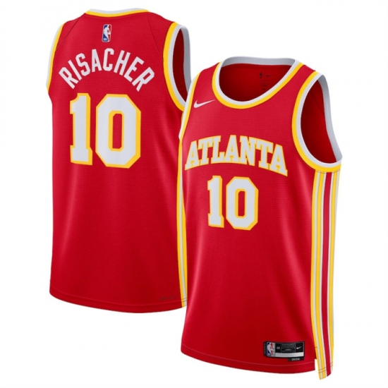 Men Atlanta Hawks 10 Zaccharie Risacher Red 2024 Draft Icon Edition Stitched Jersey Men Atlanta Hawks 10 Zaccharie Risacher Red 2024 Draft Icon Edition Stitched Jersey