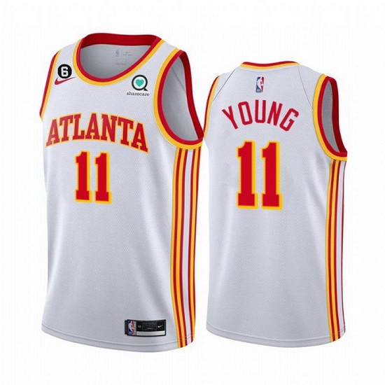 Men Atlanta Hawks 11 Trae Young White With NO 6 Patch Stitched Jersey Men Atlanta Hawks 11 Trae Young White With NO 6 Patch Stitched Jersey