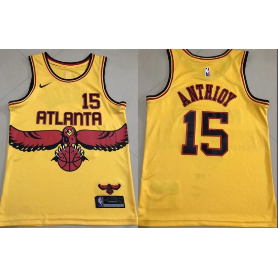 Men Atlanta Hawks Carmero Anthony #15 Yellow City Edition Stitched Jersey Men Atlanta Hawks Carmero Anthony #15 Yellow City Edition Stitched Jersey