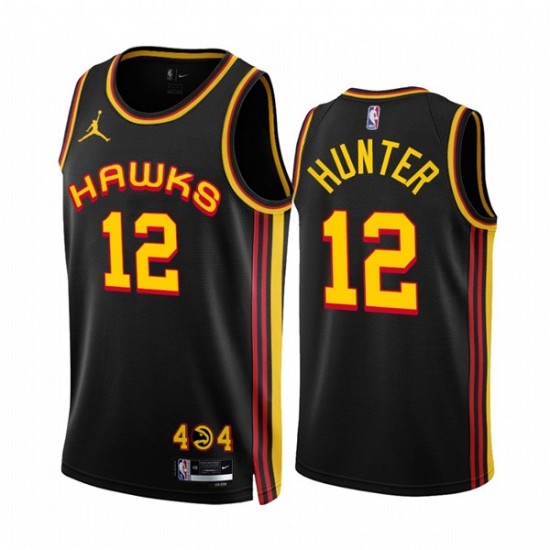 Men's Atlanta Hawks #12 De'Andre Hunter 2022-23 Black Statement Edition Stitched Jersey Men's Atlanta Hawks #12 De'Andre Hunter 2022-23 Black Statement Edition Stitched Jersey