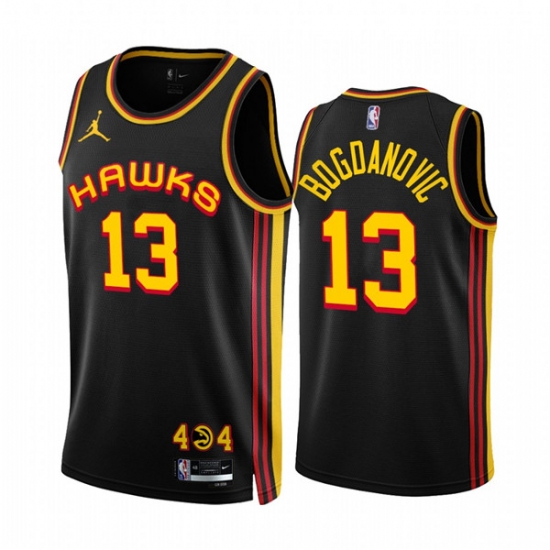 Men's Atlanta Hawks #13 Bogdan Bogdanovic 2022-23 Black Statement Edition Stitched Jersey Men's Atlanta Hawks #13 Bogdan Bogdanovic 2022-23 Black Statement Edition Stitched Jersey