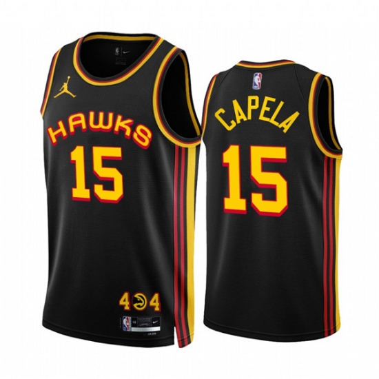 Men's Atlanta Hawks #15 Clint Capela 2022-23 Black Statement Edition Stitched Jersey Men's Atlanta Hawks #15 Clint Capela 2022-23 Black Statement Edition Stitched Jersey