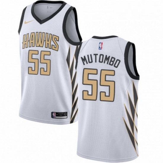Mens Nike Atlanta Hawks 55 Dikembe Mutombo Swingman White NBA Jersey City Edition Mens Nike Atlanta Hawks 55 Dikembe Mutombo Swingman White NBA Jersey City Edition