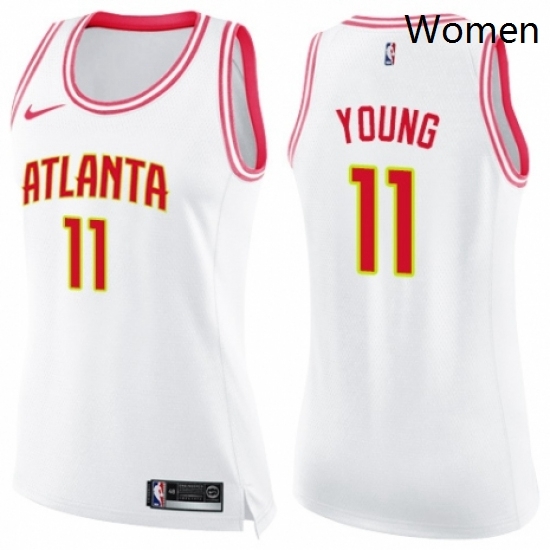 Womens Nike Atlanta Hawks 11 Trae Young Swingman WhitePink Fashion NBA Jersey Womens Nike Atlanta Hawks 11 Trae Young Swingman WhitePink Fashion NBA Jersey