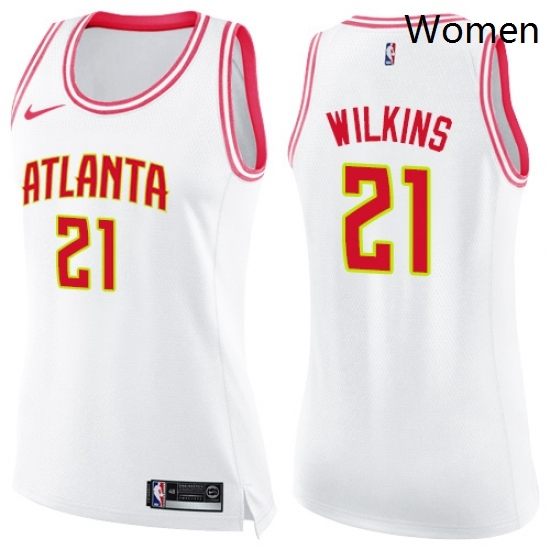 Womens Nike Atlanta Hawks 21 Dominique Wilkins Swingman WhitePink Fashion NBA Jersey Womens Nike Atlanta Hawks 21 Dominique Wilkins Swingman WhitePink Fashion NBA Jersey