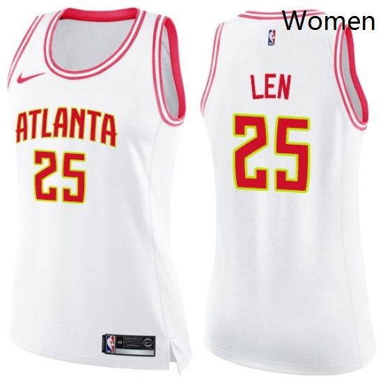 Womens Nike Atlanta Hawks 25 Alex Len Swingman White Pink Fashion NBA Jersey Womens Nike Atlanta Hawks 25 Alex Len Swingman White Pink Fashion NBA Jersey
