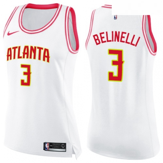Womens Nike Atlanta Hawks 3 Marco Belinelli Swingman WhitePink Fashion NBA Jersey Womens Nike Atlanta Hawks 3 Marco Belinelli Swingman WhitePink Fashion NBA Jersey