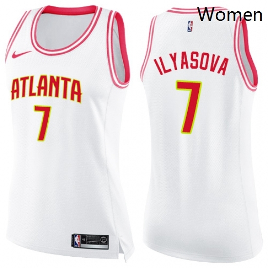 Womens Nike Atlanta Hawks 7 Ersan Ilyasova Swingman WhitePink Fashion NBA Jersey Womens Nike Atlanta Hawks 7 Ersan Ilyasova Swingman WhitePink Fashion NBA Jersey