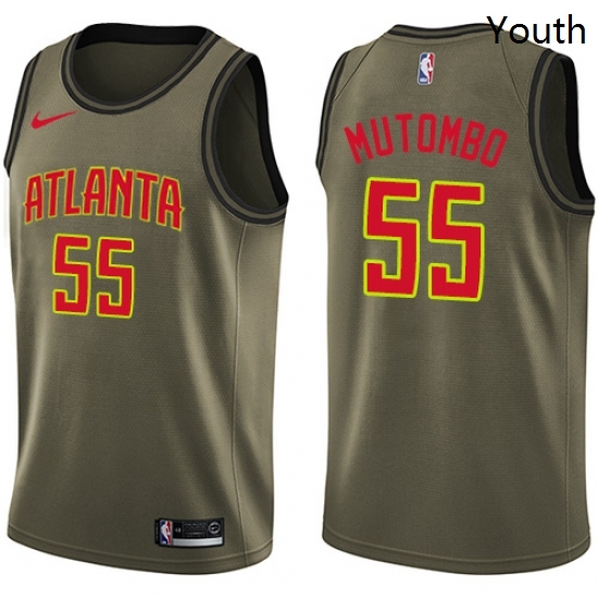 Youth Nike Atlanta Hawks 55 Dikembe Mutombo Swingman Green Salute to Service NBA Jersey Youth Nike Atlanta Hawks 55 Dikembe Mutombo Swingman Green Salute to Service NBA Jersey