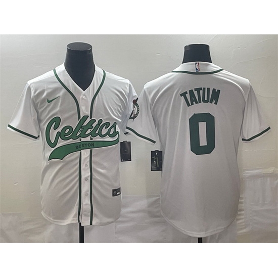 Men Boston Celtics 0 Jayson Tatum White Stitched Baseball Jersey Men Boston Celtics 0 Jayson Tatum White Stitched Baseball Jersey