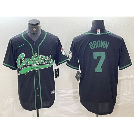 Men Boston Celtics 7 Jaylen Brown Black Cool Base Stitched Baseball Jersey Men Boston Celtics 7 Jaylen Brown Black Cool Base Stitched Baseball Jersey