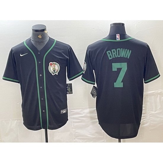Men Boston Celtics 7 Jaylen Brown Black With Patch Cool Base Stitched Baseball Jersey Men Boston Celtics 7 Jaylen Brown Black With Patch Cool Base Stitched Baseball Jersey