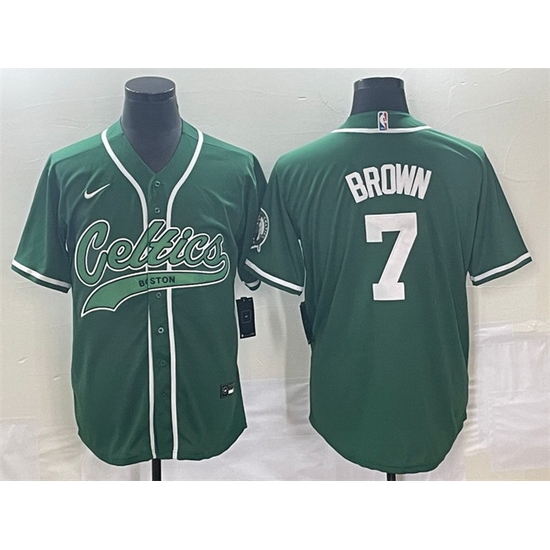 Men Boston Celtics 7 Jaylen Brown Green Stitched Baseball Jersey Men Boston Celtics 7 Jaylen Brown Green Stitched Baseball Jersey