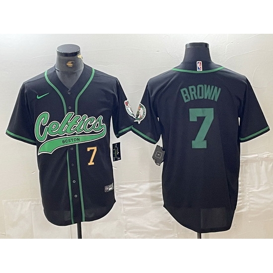 Men Boston Celtics 7 Jaylen Brown Number Black Cool Base Stitched Baseball Jersey Men Boston Celtics 7 Jaylen Brown Number Black Cool Base Stitched Baseball Jersey