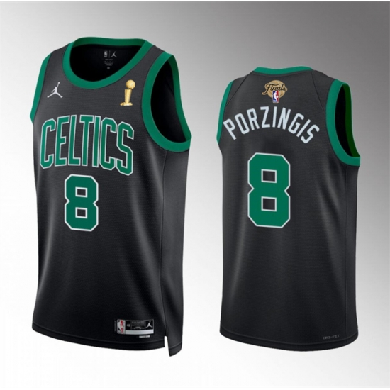 Men Boston Celtics 8 Kristaps Porzingis Black 2024 Finals Champions Statement Edition Stitched Basketball Jersey Men Boston Celtics 8 Kristaps Porzingis Black 2024 Finals Champions Statement Edition Stitched Basketball Jersey
