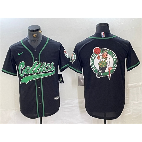 Men Boston Celtics Black Team Big Logo With Patch Stitched Baseball Jersey Men Boston Celtics Black Team Big Logo With Patch Stitched Baseball Jersey