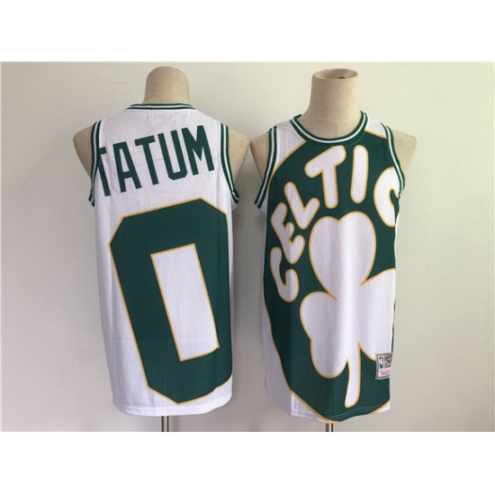 Men Men Boston Celtics 0 Jayson Tatum White and Green Big Face Throwback Stitched Jers Men Men Boston Celtics 0 Jayson Tatum White and Green Big Face Throwback Stitched Jers