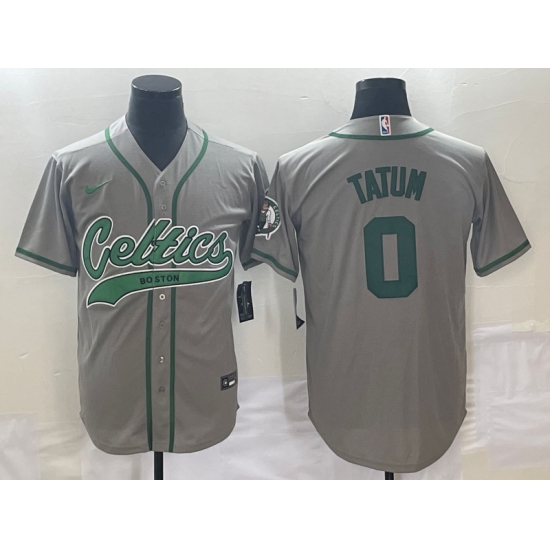 Men's Boston Celtics #0 Jayson Tatum Grey With Patch Stitched Baseball Jersey Men's Boston Celtics #0 Jayson Tatum Grey With Patch Stitched Baseball Jersey