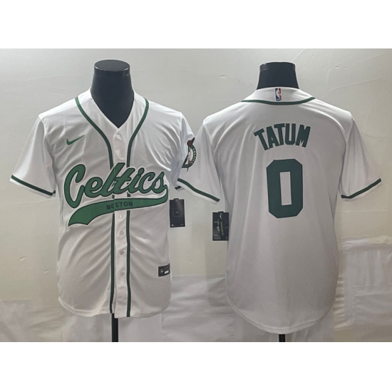 Men's Boston Celtics #0 Jayson Tatum White With Patch Stitched Baseball Jersey Men's Boston Celtics #0 Jayson Tatum White With Patch Stitched Baseball Jersey