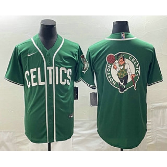 Men's Boston Celtics Big Logo Green Stitched Baseball Jersey Men's Boston Celtics Big Logo Green Stitched Baseball Jersey