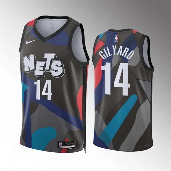 Men Brooklyn Nets 14 Jacob Gilyard Black 2023 24 City Edition Stitched Basketball Jersey Men Brooklyn Nets 14 Jacob Gilyard Black 2023 24 City Edition Stitched Basketball Jersey