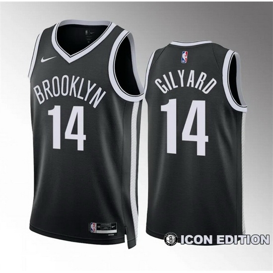 Men Brooklyn Nets 14 Jacob Gilyard Black Icon Edition Stitched Basketball Jersey Men Brooklyn Nets 14 Jacob Gilyard Black Icon Edition Stitched Basketball Jersey