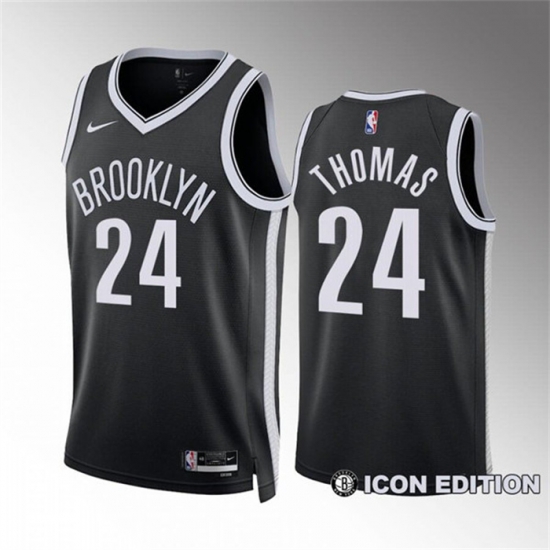 Men Brooklyn Nets 24 Cam Thomas Black Icon Edition Stitched Basketball Jersey Men Brooklyn Nets 24 Cam Thomas Black Icon Edition Stitched Basketball Jersey