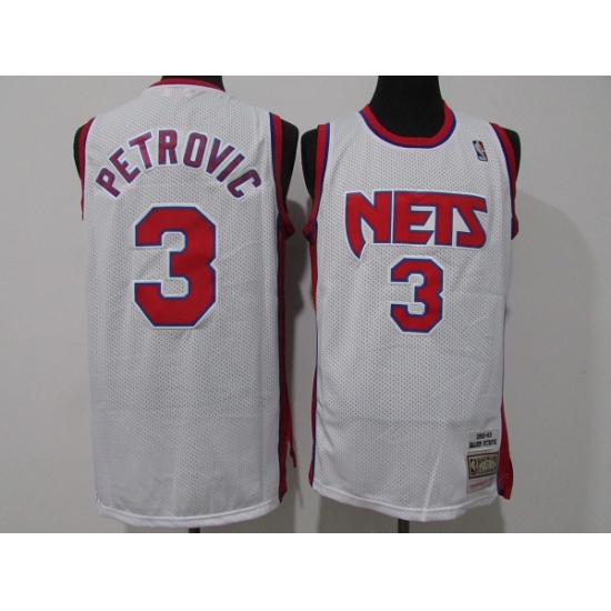 Men Brooklyn Nets 3 Drazen Petrovic White Throwback Stitched Jersey Men Brooklyn Nets 3 Drazen Petrovic White Throwback Stitched Jersey
