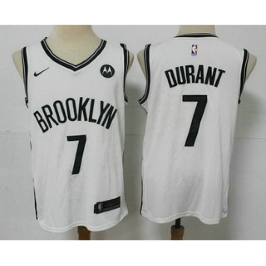 Men Brooklyn Nets 7 Kevin Durant 2021 White Swingman Stitched NBA Jersey With The NEW Sponsor Logo Men Brooklyn Nets 7 Kevin Durant 2021 White Swingman Stitched NBA Jersey With The NEW Sponsor Logo