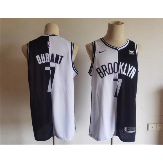 Men Brooklyn Nets 7 Kevin Durant Black White Split Stitched Basketball Jersey Men Brooklyn Nets 7 Kevin Durant Black White Split Stitched Basketball Jersey