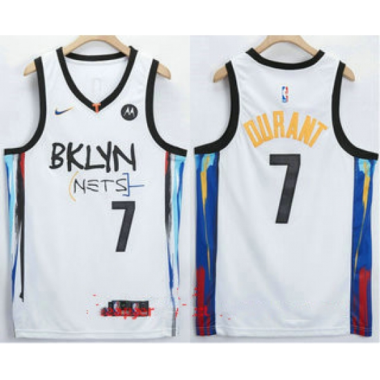 Men Brooklyn Nets 7 Kevin Durant NEW White 2021 City Edition Swingman Stitched NBA Jersey With The NEW Sponsor Logo Men Brooklyn Nets 7 Kevin Durant NEW White 2021 City Edition Swingman Stitched NBA Jersey With The NEW Sponsor Logo