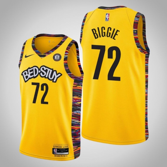 Men Nike 2019-20 Nets Biggie #72 City Jersey Yellow Men Nike 2019-20 Nets Biggie #72 City Jersey Yellow