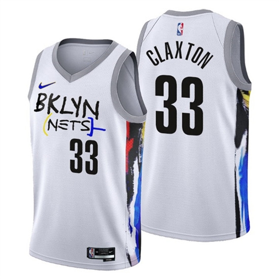 Men's Brooklyn Nets #33 Nicolas Claxton 2022-23 White City Edition Stitched Basketball Jersey Men's Brooklyn Nets #33 Nicolas Claxton 2022-23 White City Edition Stitched Basketball Jersey