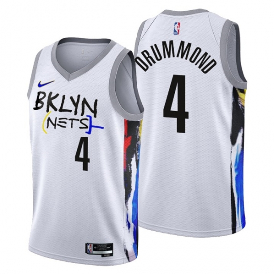 Men's Brooklyn Nets #4 Andre Drummond 2022-23 White City Edition Stitched Basketball Jersey Men's Brooklyn Nets #4 Andre Drummond 2022-23 White City Edition Stitched Basketball Jersey
