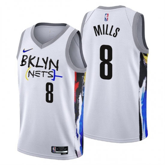 Men's Brooklyn Nets #8 Patty Mills 2022-23 White City Edition Stitched Basketball Jersey Men's Brooklyn Nets #8 Patty Mills 2022-23 White City Edition Stitched Basketball Jersey