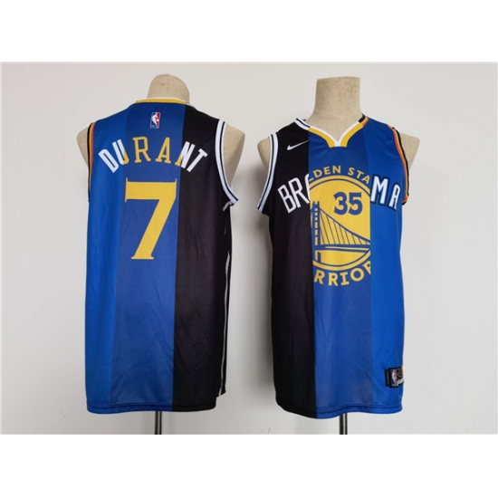 Men's Brooklyn Nets Thunder Warriors #7 Kevin Durant White Blue Black Splite Throwback Basketball Jersey Men's Brooklyn Nets Thunder Warriors #7 Kevin Durant White Blue Black Splite Throwback Basketball Jersey