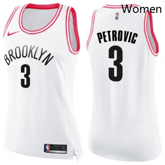 Womens Nike Brooklyn Nets 3 Drazen Petrovic Swingman WhitePink Fashion NBA Jersey Womens Nike Brooklyn Nets 3 Drazen Petrovic Swingman WhitePink Fashion NBA Jersey