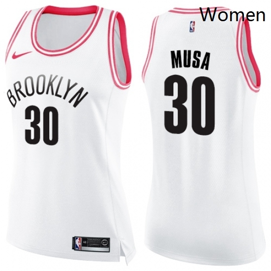 Womens Nike Brooklyn Nets 30 Dzanan Musa Swingman White Pink Fashion NBA Jersey Womens Nike Brooklyn Nets 30 Dzanan Musa Swingman White Pink Fashion NBA Jersey