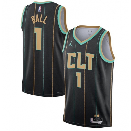 Men Charlotte Hornets 1 LaMelo Ball 2022 2023 Black City Edition Stitched Basketball Jersey Men Charlotte Hornets 1 LaMelo Ball 2022 2023 Black City Edition Stitched Basketball Jersey