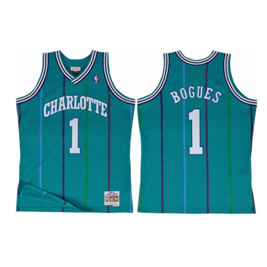 Men Charlotte Hornets 1 Muggsy Bogues Aqua Throwback Stitched Jerse Men Charlotte Hornets 1 Muggsy Bogues Aqua Throwback Stitched Jerse