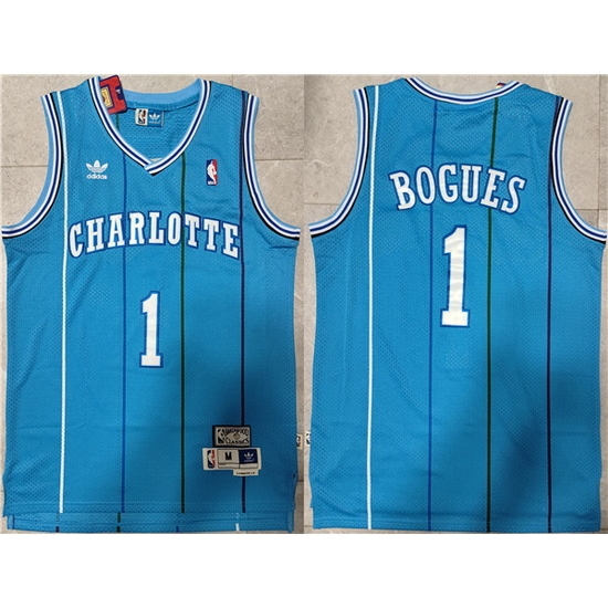 Men Charlotte Hornets 1 Muggsy Bogues Blue Mitchell 26 Ness Throwback Stitched Jersey Men Charlotte Hornets 1 Muggsy Bogues Blue Mitchell 26 Ness Throwback Stitched Jersey